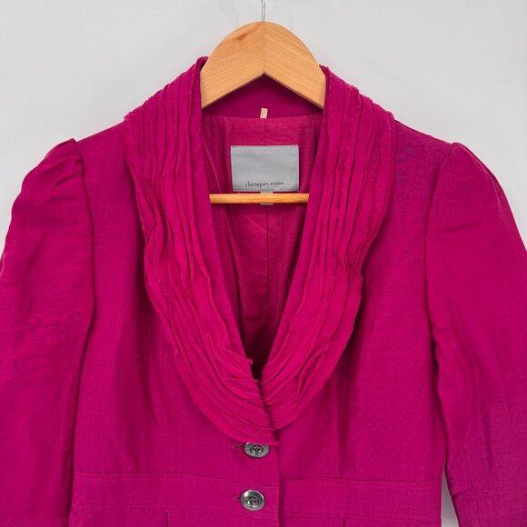 Classiques Entier Blazer Jacket Womens XS Pink Cotton Silk Blend Sheer Sleeves - Picture 2 of 9